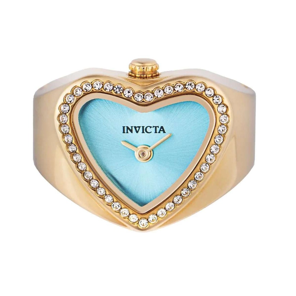 Invicta Mini Angel 49576 Womens Heart Ring Watch 19mm Gold Blue Crystal Bezel